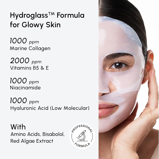 MAREE Hydrogel Collagen Facial Mask with Hyaluronic Acid — Hydrating Face Masks Skincare — Niacinamide, Amino Acids & Red Algae Extract — Facial Masks For Women — Mascarillas Para La Cara — 4 Count