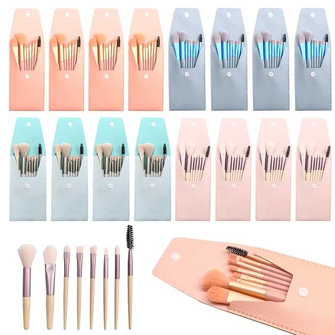 16 Sets Travel Makeup Brush Set Synthetic Fiber Face Foundation Make up Brushes Bridesmaid Gift with Travel Makeup Bag for Wedding Bridal Shower Favors Bachelorette Party Gift (Multicolor)