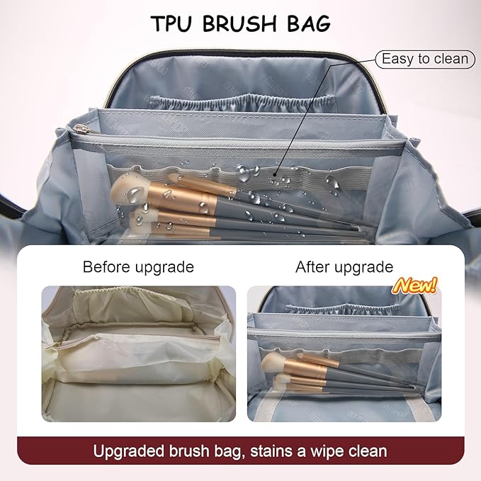 BOYATU Travel Makeup Bag Organizer Cosmetic Bag: 3 Pcs Set Make up Bags for Women with Handle - Waterproof Vegan Leather Toiletry Bags Travel Essentials Pouch with Compartments (A-04-Red)