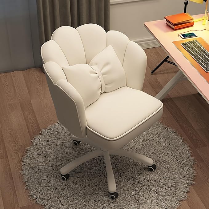 Vanity Chair with Wheels Velvet Petal Desk Chair Upholstered Tufted Home Office Chair for Women Girls, Height Adjustable Makeup Task Chair for Bedroom Living Room