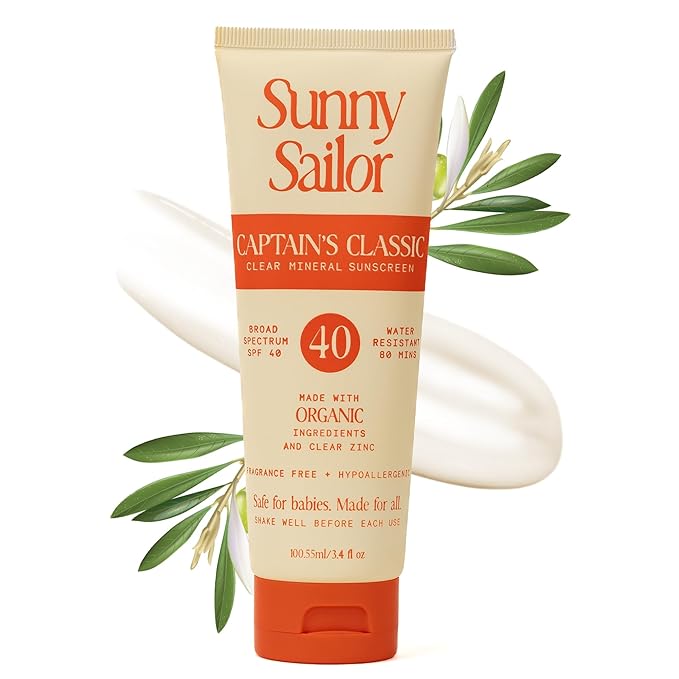 SPF 40 Sunscreen — Captain’s Classic Mineral Sunscreen for Babies, Broad Spectrum Protection Sunblock w/Organic Ingredients, Zero White Cast, 80 Min. Water Resistance (3.4 Fl. Oz.)