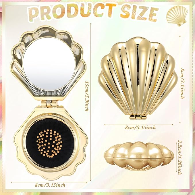 Meanplan 12 Pcs Mermaid Party Favors Shell Hair Brush with Mirror Foldable Mini Travel Pocket Hair Brush Compact Makeup Comb for Women Girls Valentines Day Birthday Gifts(Gold)