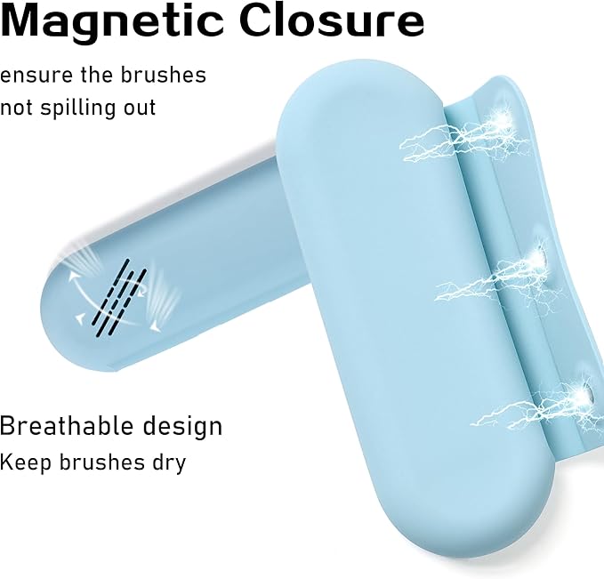 Makeup Brush Holder Magnetic Closure Make Up Brushes Organizer Silicone Makeup Bag Travel Essentials (Blue)