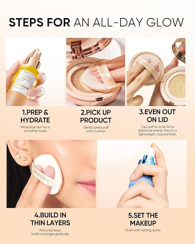 Full Coverage Cushion Foundation #45W Chestnut| Satin Glow Finish, Oil-Control & Waterproof, Buildable Tattoo Cover Cushion for All Skin Types