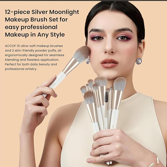 Makeup Brush Set Pearlescent Handles, 14Pcs Vegan Makeup Brushes Synthetic Bristles for Powder Foundation Concealer Blush Contour Eye Shadow Blending,Cruelty-Free,Comestic Brushes with Case