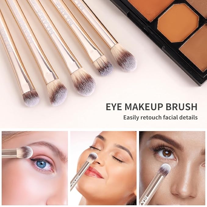 MAANGE 13 PCS Makeup Brushes Professional Make Up Brushes Premium Synthetic Powder Concealers Brushes Travel Makeup Brush Set with Case (Champagne)