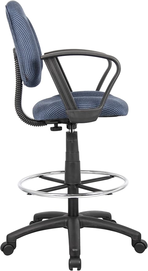 Boss Office Products B1617-BE Ergonomic Works Drafting Chair with Loop Arms in, Blue, Mid-Back