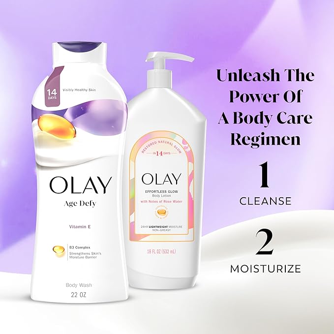Olay Body Wash for Women, Age Defying with Vitamin E, 24hr Moisturizing, Hydrating & Refreshing, B3 Vitamin Complex, Free of Parabens & Phthalates, for All Skin Types, Scented, 22 fl oz (Pack of 2)