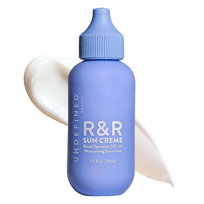 Undefined R&R Sun Crème SPF 50 – 3-in-1 Moisturizing Sunscreen with Ceramides, CoQ10, Niacinamide, Resveratrol, no white cast reverse emulsion to hydrate and protect skin, 1.7oz