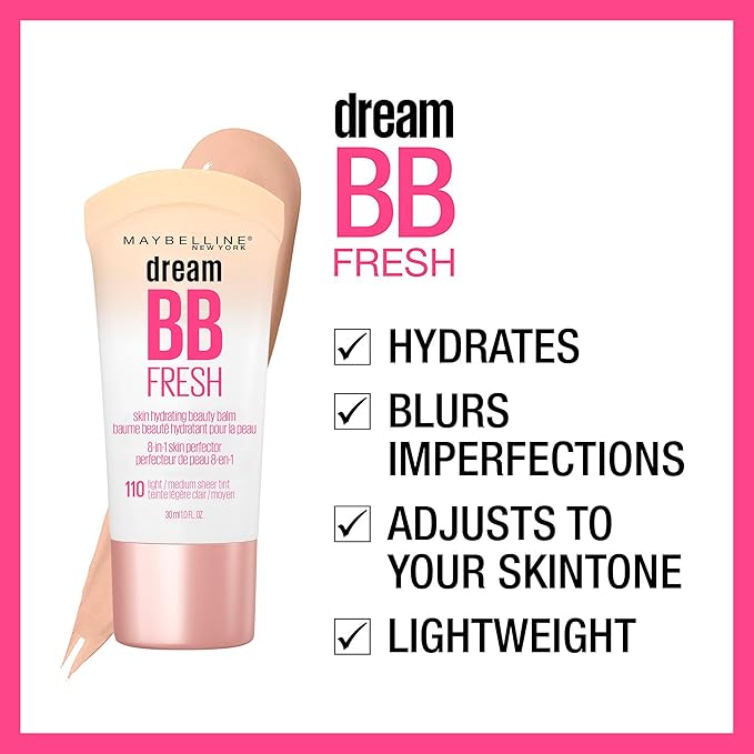 MAYBELLINE Dream Fresh & Pure Skin Clearing BB Creams, 8-in-1 Beauty Balms with SPF 30 & 2% Salicylic Acid, 1 Fl Oz Each