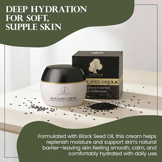 Madina Black Seed Cream 6 Pack – Black Seed Oil, Natural Skin Moisturizer, Nourishing Face Cream, Antioxidant-Rich, Anti-Inflammatory Skincare, Deep Hydration, For All Skin Types, 2 oz Each