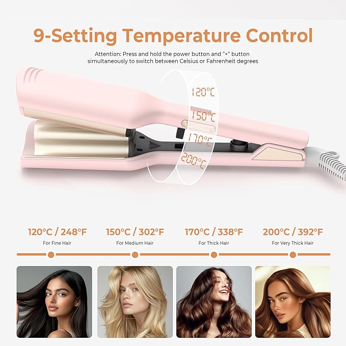 Waver Hair Tool,Mini Waver Curling Iron，Curling Iron Hair Crimper Waver，Ionic Deep Waver Curling Wand with Ceramic 2 Barrel for Women，Double Voltage, Easy to Use, Pink, 1.25 Inch.