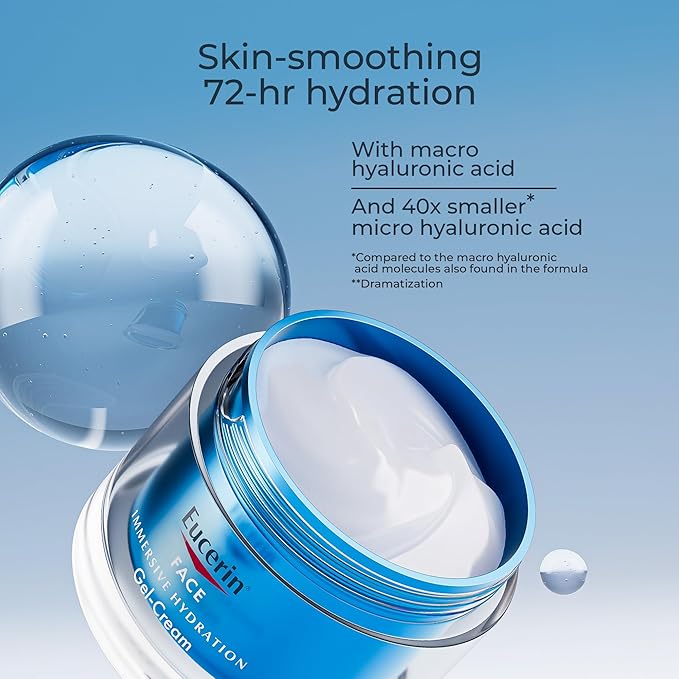 Eucerin Immersive Hydration Replenishing Night Gel Face Cream with Hyaluronic Acid and Provitamin B5, Ultra-Lightweight Face Moisturizer Reduces Look of Fine Lines and Wrinkles, 1.7 Oz Jar