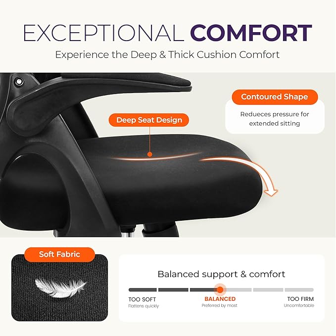 NEO CHAIR Office Desk Computer Gaming Ergonomic Chair with Lumbar Back Support Adjustable Height Swivel Wheels Flip-up Arms Mesh Chair for Home or Office (Black)