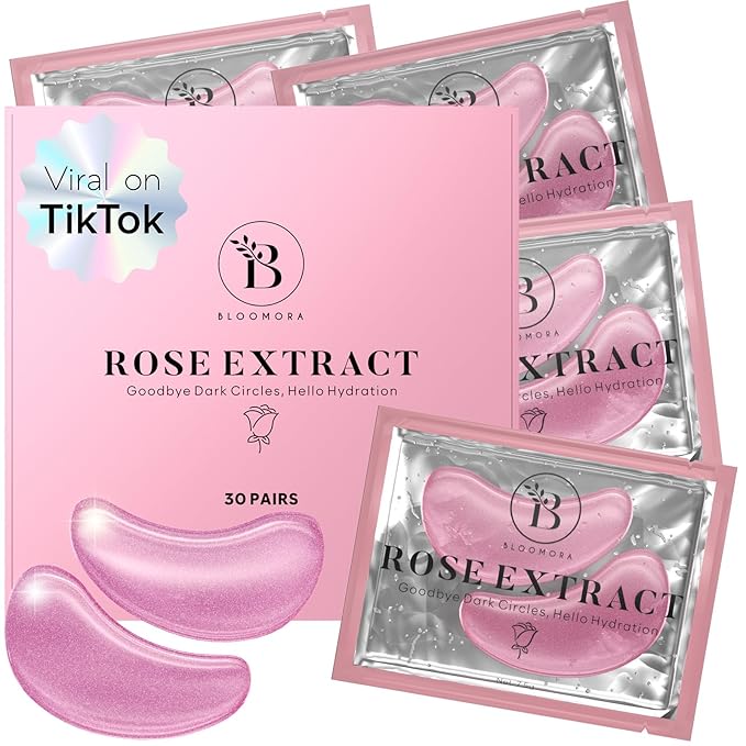 Rose Under Eye Patches (30 Pairs) - Under Eye Mask for Appearance of Dark Circles - For Puffy Eyes Smoothing - Skincare Mask
