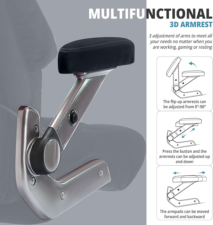 Big and Tall Office Chair 700lbs- Fabric High Back Executive Computer Chair with Adjustable Lumbar Support 3D Flip Arms Plus Size Rubber Wheels- Extra Wide Large Desk Chairs, Heavy Duty Metal Base