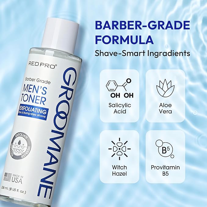RED Pro GROOMANE Exfoliating Toner for Men, Barber-Grade Skincare, Soothes, Hydrates & Balances Skin, Reduces Bumps & Irritation, Smooth & Refreshed, Daily Groome Essential