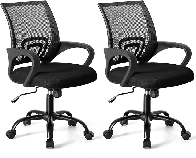 NEWBULIG Ergonomic Computer Desk Chair, Home Office Rolling Task Chair Mid-Back Swivel with Breathable Backrest and Lumbar Support, Mesh Office Chairs for Adults Home Gaming, Black 2 Pack