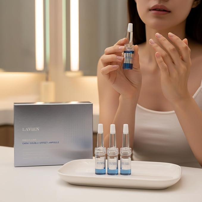 Lavien Medinic Line Carni Double Effect Ampoule - Concentrated Serum, Soy Isoflavone & Carnitine - Skin Protection, Damage Repair, Hydration - 2 ml-5 Bottle