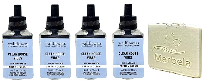Bath & Body Works Clean House Vibes - 4 Wallflowers Fragrance Refill Bulbs with a Natural Oats Sample Soap