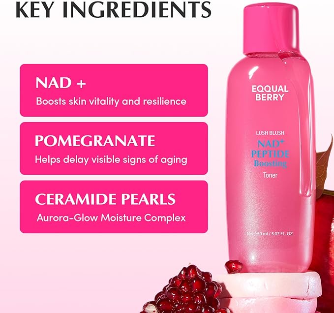EQQUALBERRY NAD+ Peptide Boosting Toner – Radiance-Enhancing, Hydrating & Firming Toner for Dull Skin, Fine Lines & Wrinkles with Peptides & Ceramide – Anti-Aging Korean Skincare(5.07 fl.oz/150ml)