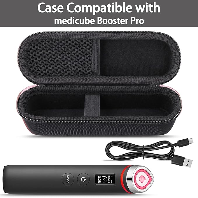 for medicube Booster Pro 6-in-1 Real Glass Glow Beauty Massager Protective Hard Case, Travel Storage Organizer for Women, Shockproof & Water-Resistant EVA Shell, Black - co2CREA