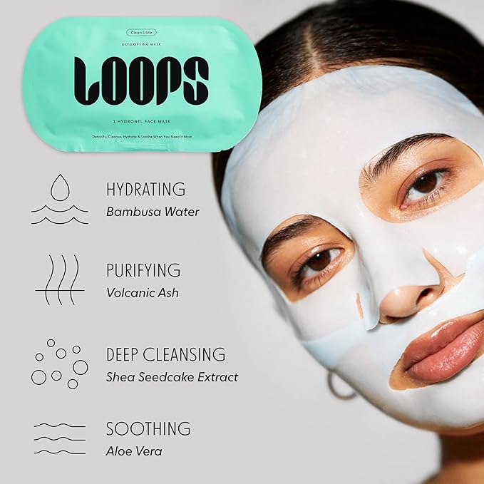 LOOPS CLEAN SLATE - Detoxifying Hydrogel Face Masks - Detoxify, Cleanse, and Soothe - Deeply Purifying and Super Hydrating - Radiant Skin Mask Face Mask Minimizes the Look of Pores, 5pc