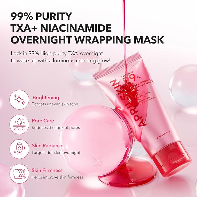 APRILSKIN TXA Pink Overnight Skincare Duo: TXA Niacinamide 99 Pink Milky Toner and TXA Niacinamide 99 Overnight Wrapping Mask