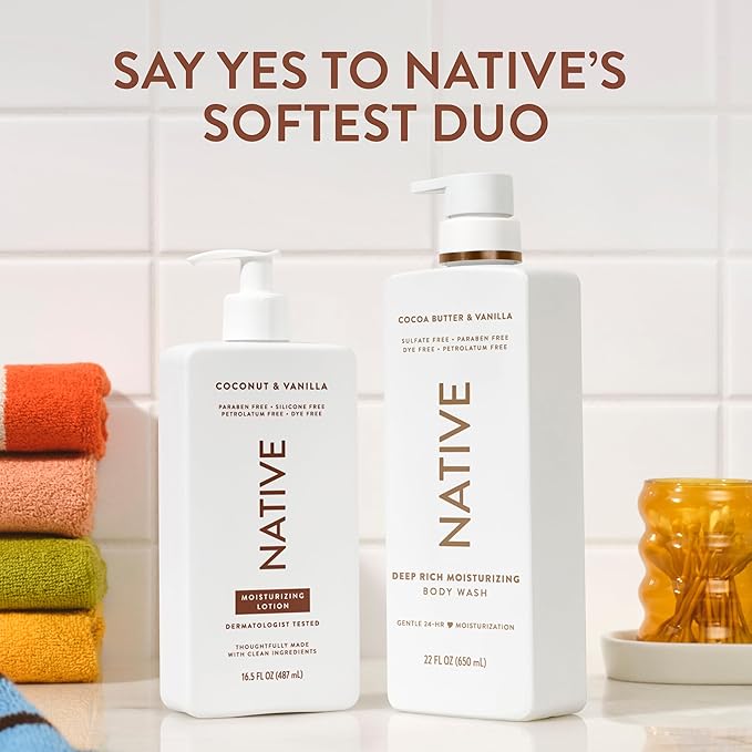 Native Moisturizing Body Wash, Cocoa Butter & Vanilla, 24-Hour Hydration for Dry & Sensitive Skin, Made with Real Shea Butter, Sulfate & Paraben Free, 22 oz
