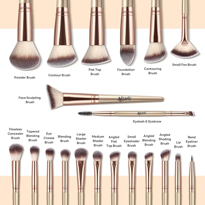 20 PCS Travel Makeup Brush Set, Makeup brushes, Professional Foundation Eyeshadow Concealer Blush Powder Bronzer Brushes,Versatile Face Make Up Tools with Travel Makeup Case（Champagne Gold）