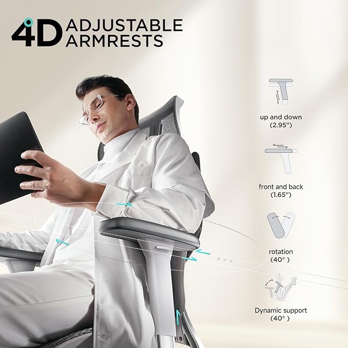 Hbada E3 Air Ergonomic Office Chair, Big and Tall Office Chair - with 3-Zone Dynamic Lumbar Support, 3D Adjustable Headrest, 4D Adjustable Armrests, Swivel, Grey(with Footrest)