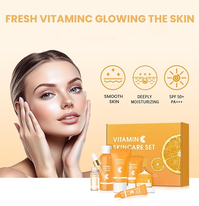 Vitamin C Skin Care Set – Ordinary Daily Care Facial Kit Hydrating & Pore-Minimizing Kit Daily Glow Routine | Cleanser Toner Serum Eye Cream Face Cream 6PCS
