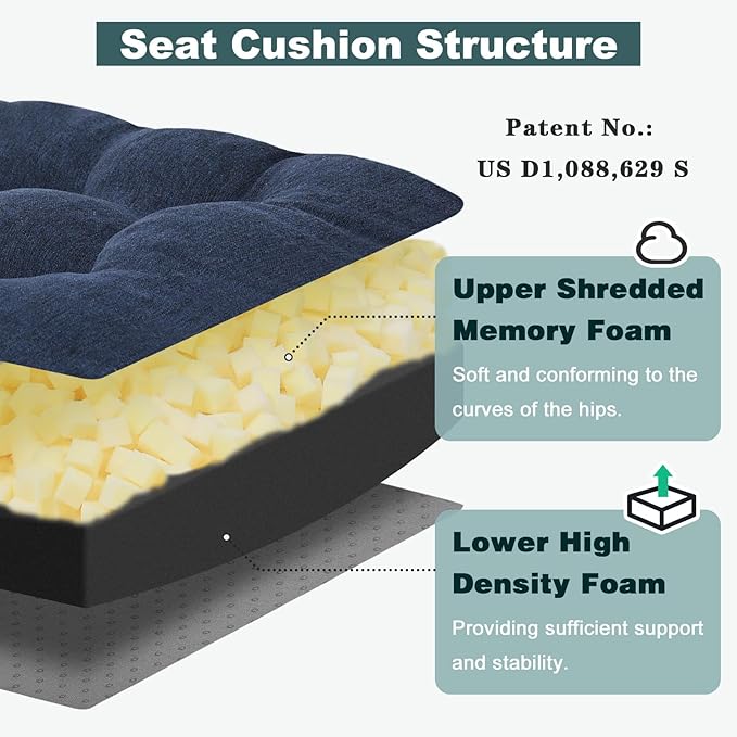 baibu Memory Foam Small Recliner Cushions with Lumbar Support Pillow Set, 18x16x4 Inch Dual-Layer Design Non-Slip Recliner Seat Cushion & Back Support Pillow for Reduce Hip & Lumbar Pain, Navy Blue