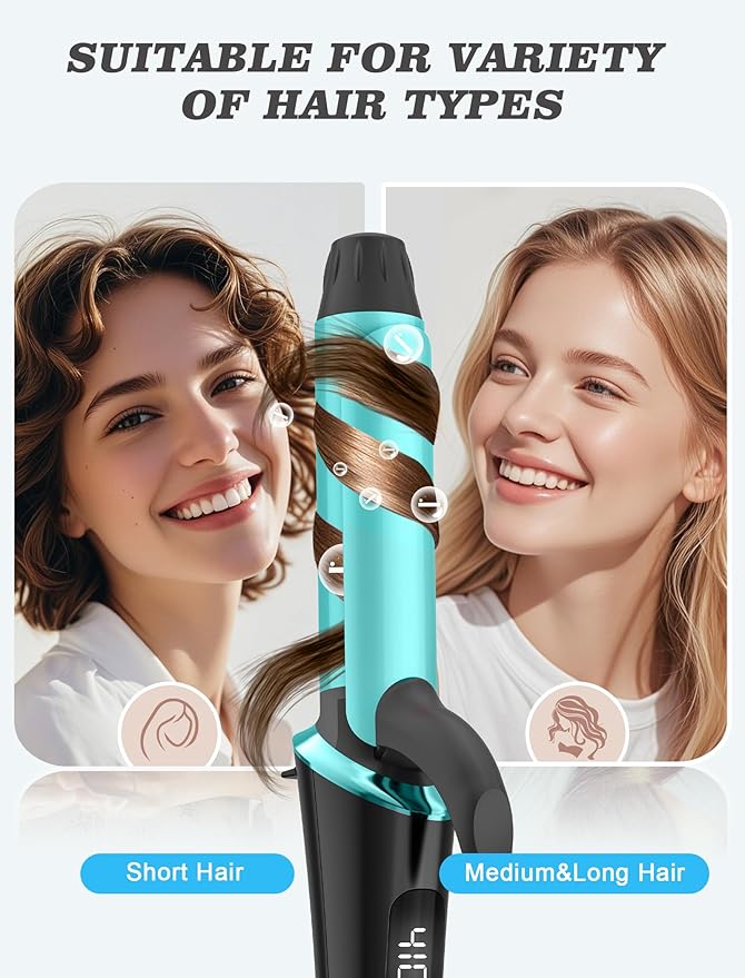 Mini Curling Iron for Travel,110~240V Dual Voltage with European Plug Adapter,Small Curling Iron for Short Hair,Tiny Curling Irons for Women,Anti-Scald Cover,Auto-Off,5 Temp Settings,1 Inch(Blue)