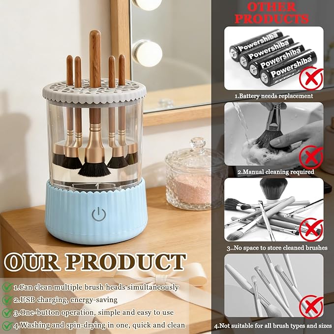 Electric Makeup Brush Cleaner Machine, 2026 New Automatic Spinning Make Up Brush Washer, Makeup Brushes Cleanser with blue ligh for All Size Beauty Makeup Brushes (Pink)