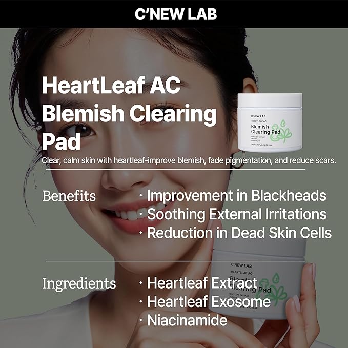 C’NEW LAB Heartleaf AC Blemish Clearing Pad (70 pads) | Blackhead & Exfoliating Facial Pads for Smooth Skin | Heartleaf Extract, Heartleaf Exosome, Allantoin, PHA, Korean Skin Care