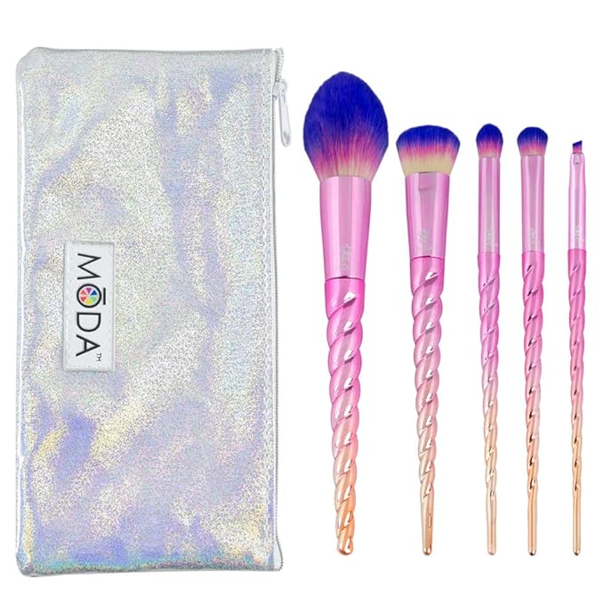 MODA Mythical Star 6pc Travel-Size Makeup Brush Kit – Vegan Face & Eye Brushes with Holographic Travel Case