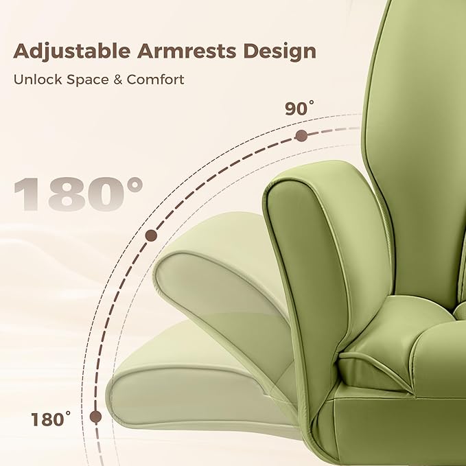 Big and Tall Office Chair, Flip Armrests for Pets & Cross Legged Sitting, Ergonomic Leather Executive Desk Chair with Foot Rest, High-Back Reclining Computer Chairs for Office Home Game - Green