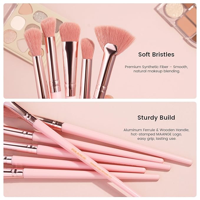 MAANGE Eye Makeup Brushes, 41 Pcs Premium Synthetic Precision Makeup Brush Set Contour Blush Eyeshadow Eyeliner Blending Make Up Brush Kit (Pink, 41 Piece Set)