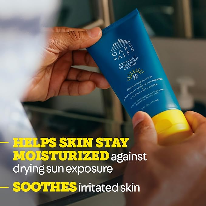 Oars + Alps Sunscreen Body Lotion for Everday Use, SPF 50 Body & Face Sunscreen Lotion, Infused with Aloe Leaf & Vitamin E, No White Residue, Water & Sweat Resistant, All Skin Types, Lightweight, 6oz