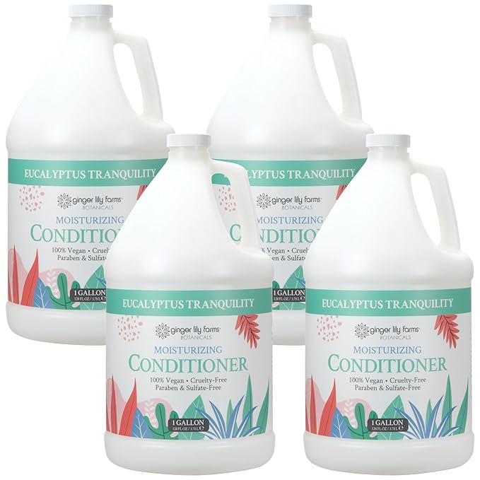 Ginger Lily Farms Botanicals Moisturizing Conditioner for Dry Hair, Eucalyptus Tranquility, 100% Vegan & Cruelty-Free, 1 Gallon (Pack of 4)