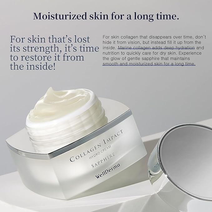 WELLDERMA Sapphire Collagen Impact Hydro Cream, 50g / 1.69 fl.oz – Hydrating & Balancing Face Moisturizer with Collagen Complex and Niacinamide