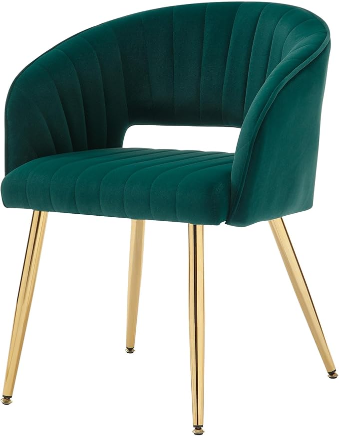 Westice Velvet Home Office Desk Chair Set of 1, Modern Tufted Vanity Chairs with Gold Metal Legs, Upholstered Accent Armchair for Living Room Restaurant, Dark Green