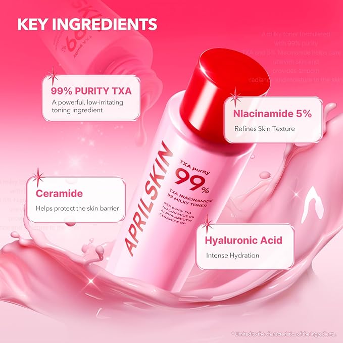 APRILSKIN TXA Affordable Daily Skincare set: TXA Niacinamide 99 Pore Care Pink Bubble Gum Deep Cleanser and TXA Niacinamide 99 Pink Milky Toner