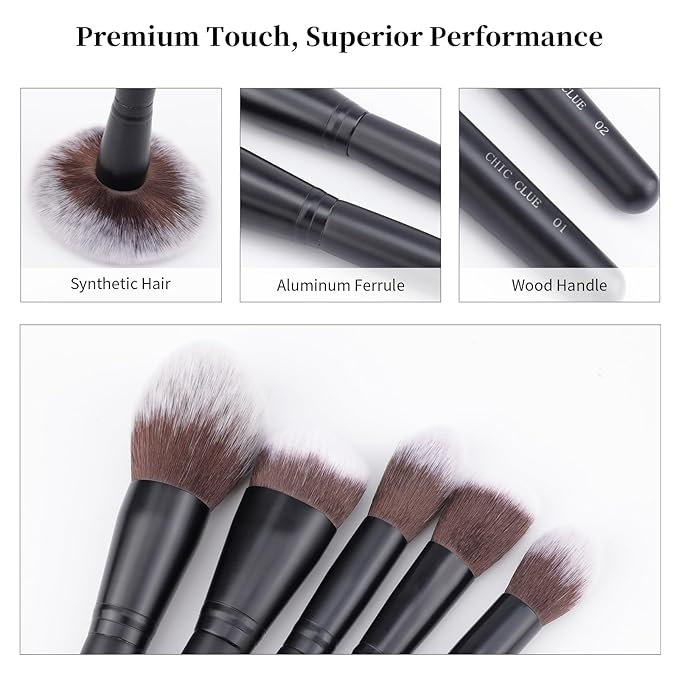 Makeup Brushes 5Pcs Face Makeup Brush Set - Synthetic Fiber Foundation, Blush, Powder, Contour Brushes with Wooden Handle for Flawless Makeup Application