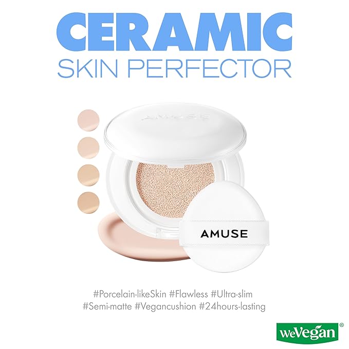 Amuse SEOUL Ceramic Skin Perfector Cushion Foundation Refill ([Refill] 02 HEALTHY) | Long-lasting, Lightweight, Semi-matte, Flawless Coverage, Hypoallergenic, Korean Beauty, Vegan(15g / 0.52 oz.)
