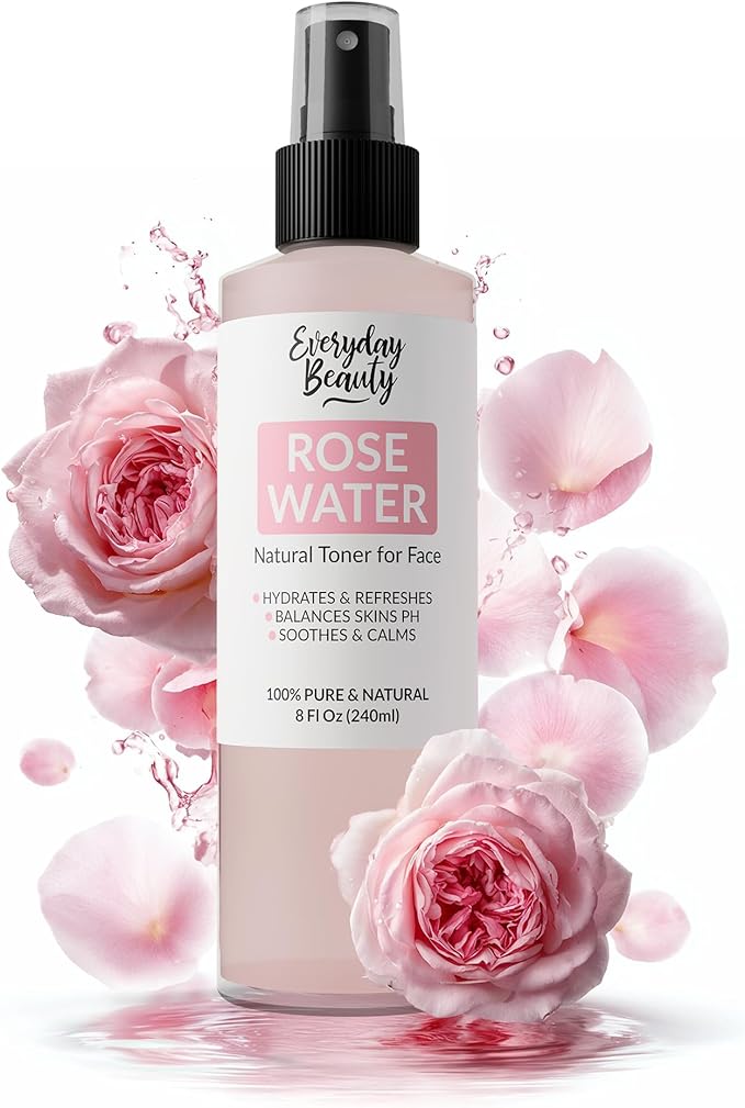 Everyday Beauty Rose Water Spray for Face - Natural Facial Toner - 8 Fl Oz Alcohol-Free Vegan Refreshing for Face and Hair - Uplifts, Calming & Soothing for All Skin Types