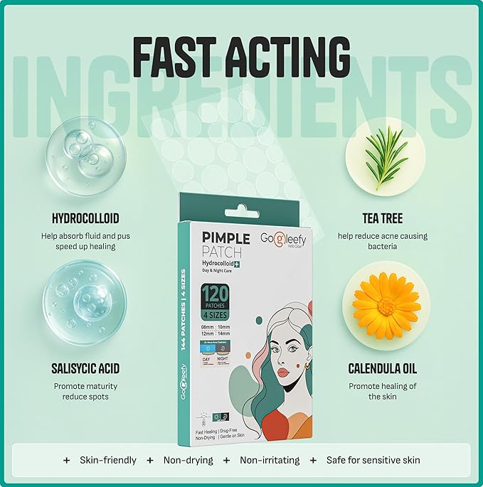 Pimple Patches for Face – Day & Night Acne Patches for Fast Healing, Skin Clarity – Invisible Hydrocolloid Patches, Waterproof Spot Treatment – All Skin Types Zit Patches of 60/120/180
