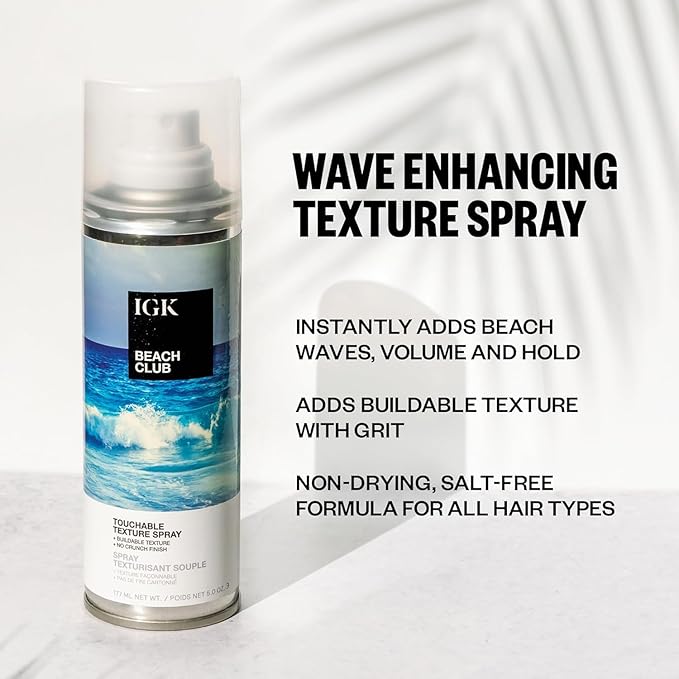 IGK BEACH CLUB Touchable Texture Spray Travel Bundle | Hold + Volume + Lightweight | Vegan + Cruelty Free | (5 Oz + 1.7 Oz)