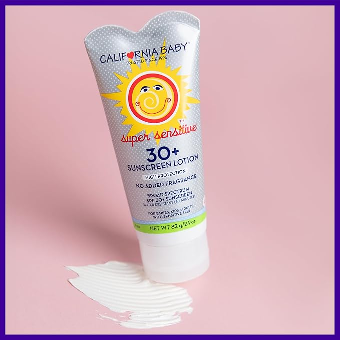 California Baby Super Sensitive SPF 30+ Sunscreen | Unscented | Mineral Based | Titanium Dioxide | Travel Size Baby Sunscreen for Face + Body | 2.9oz